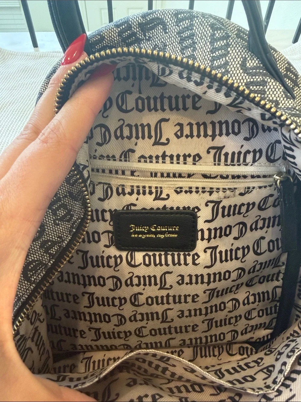 Juicy Couture Black Logo Mini Backpack with Hot Pink Heart Pocket